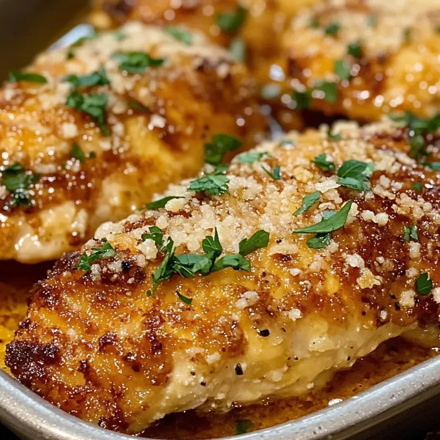 Un plat de poulet recouvert de fromage Parmesan.