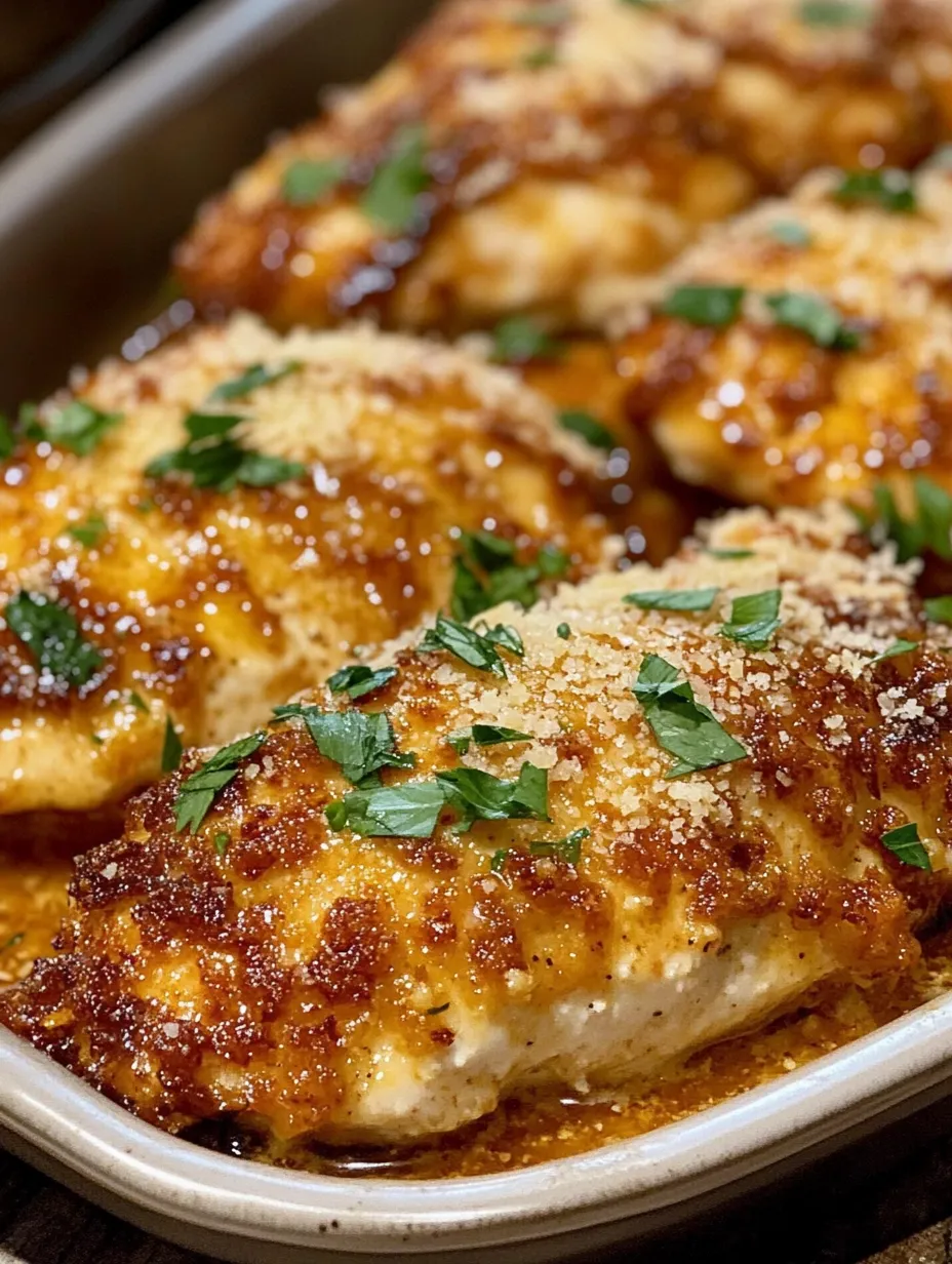 Un plat de poulet recouvert de fromage Parmesan.