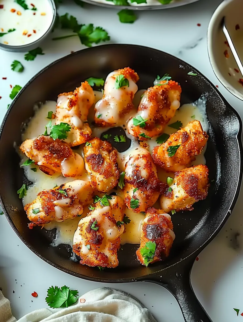 Une poêle de poulet à l'ail avec du fromage.