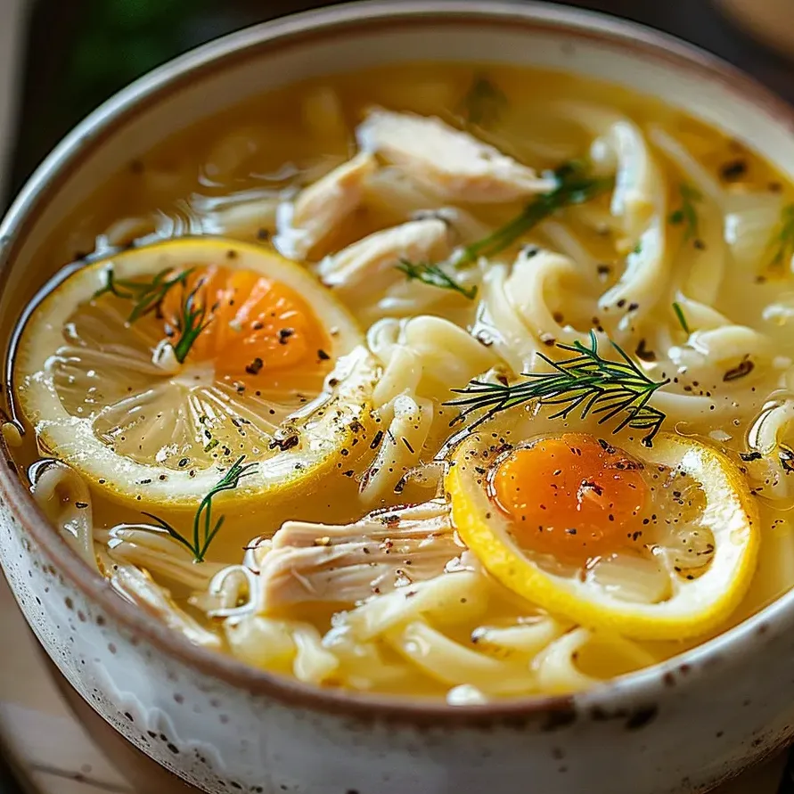 Un bol de Soupe Grecque au Poulet et Citron.