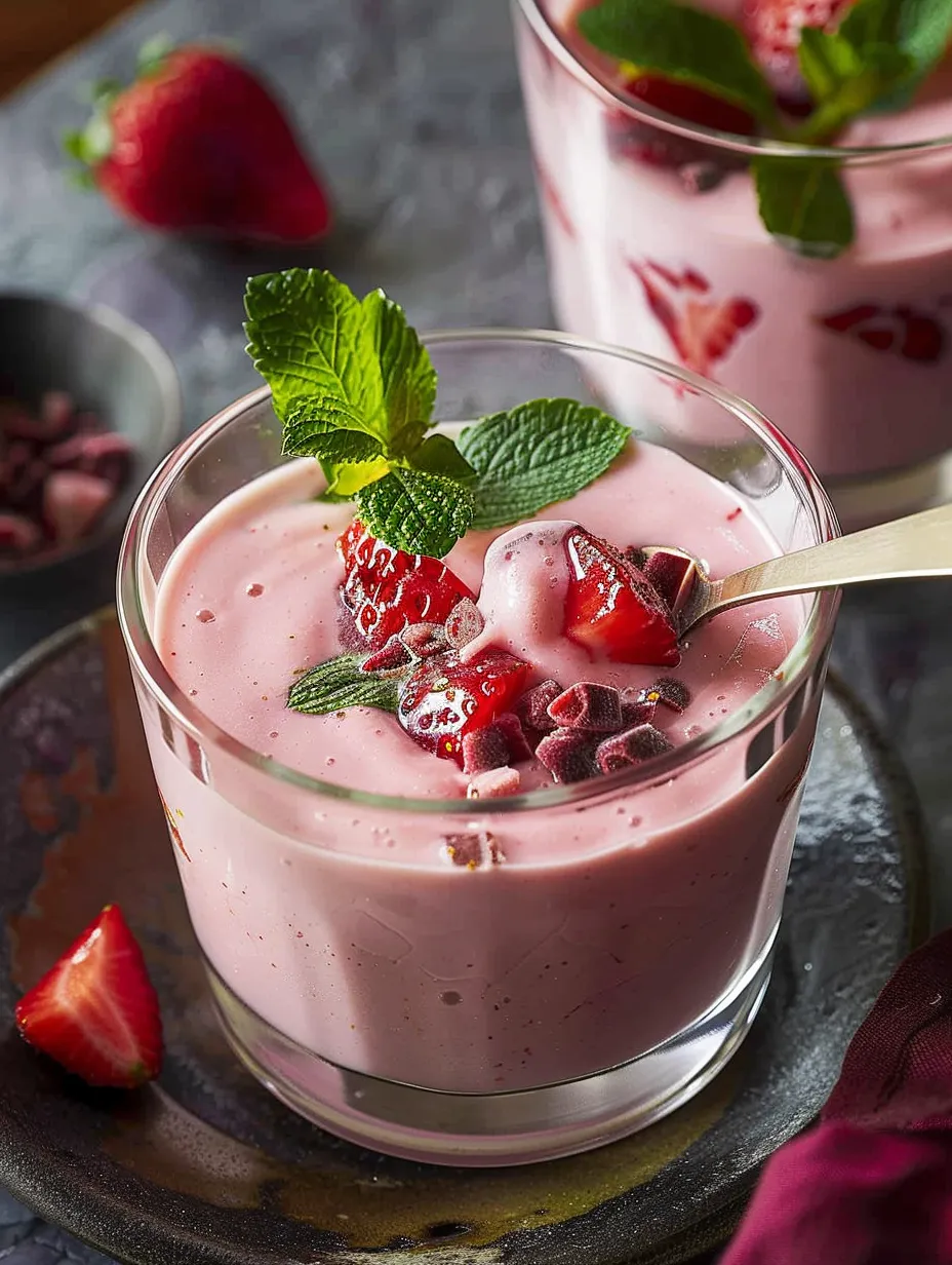 Un verre de soupe au yaourt et fraises.