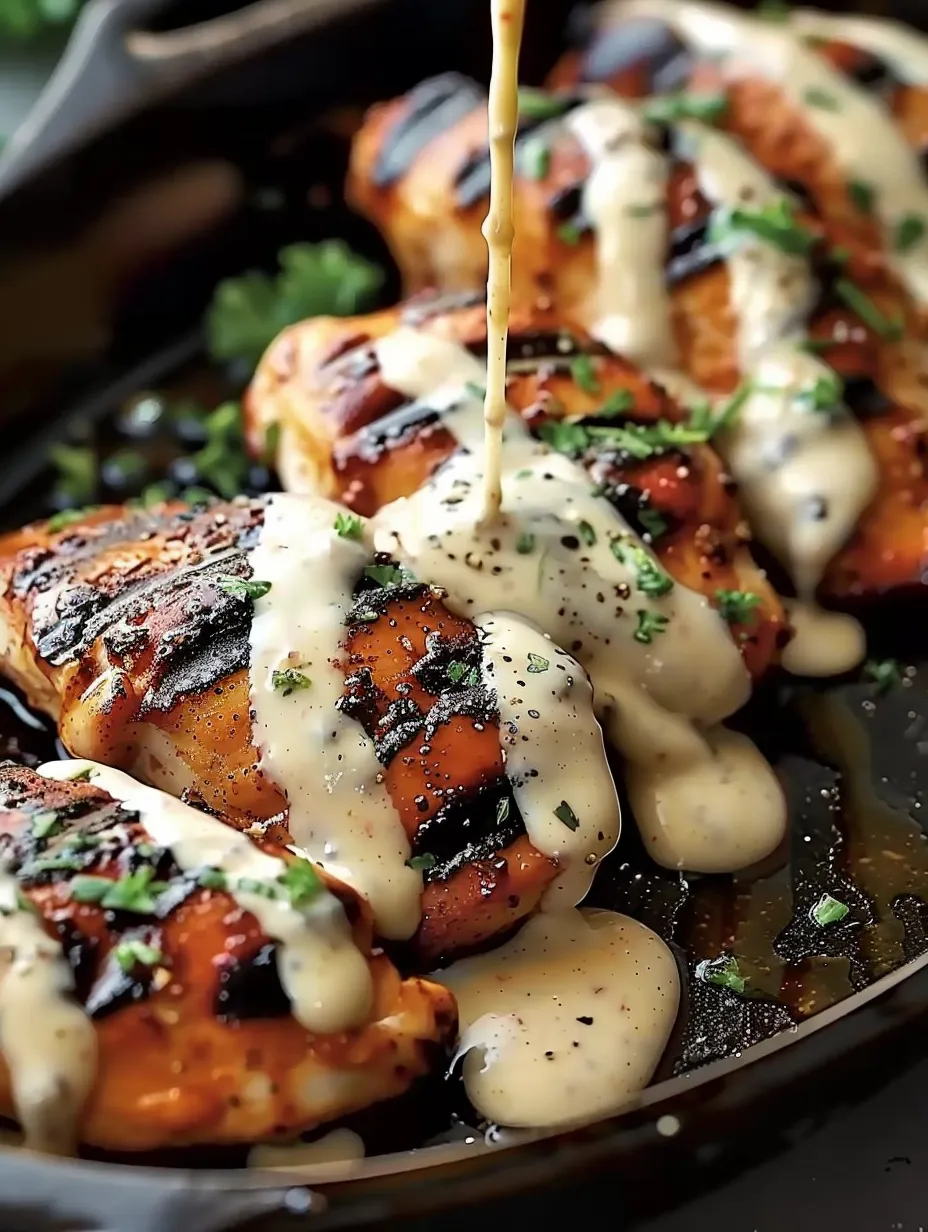 Poulet grillé avec sauce blanche.