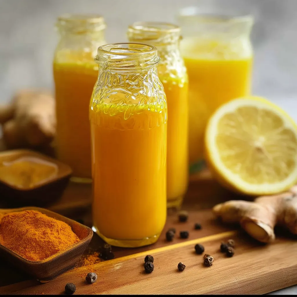Trois petits pots en verre remplis d'un liquide jaune.