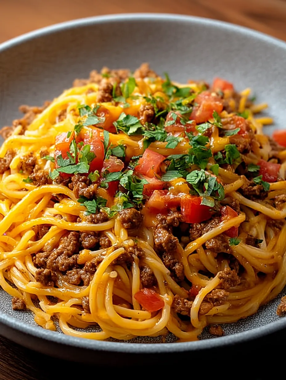 Un bol de spaghetti avec viande et tomates.