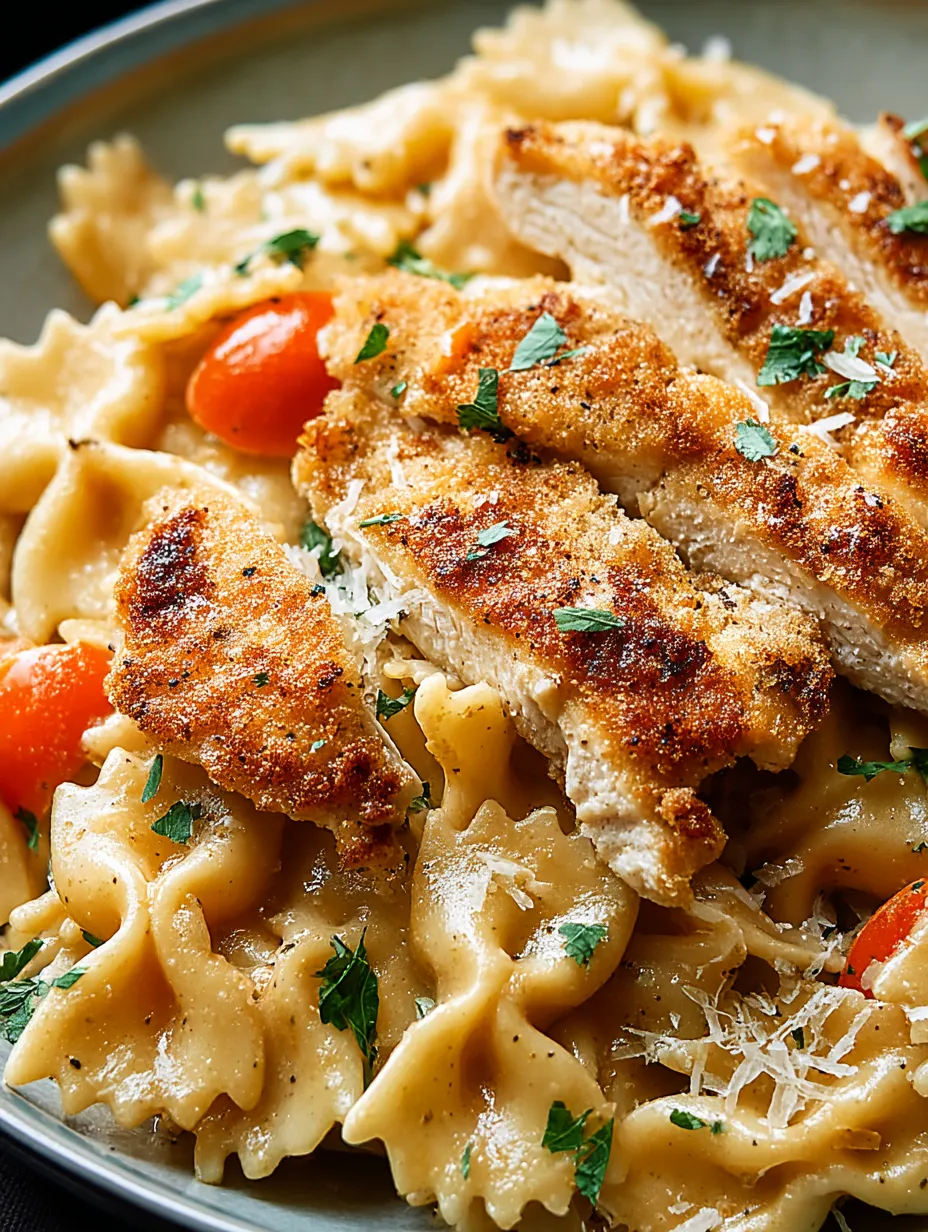 Une assiette de pâtes au poulet louisianais avec tomates et fromage.
