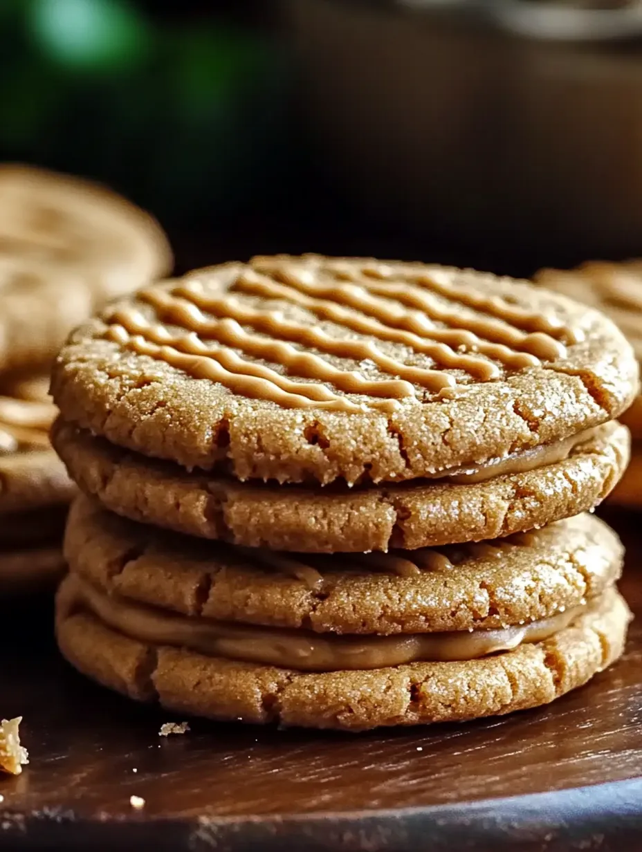 Une pile de biscuits sandwich au beurre de cacahuète.