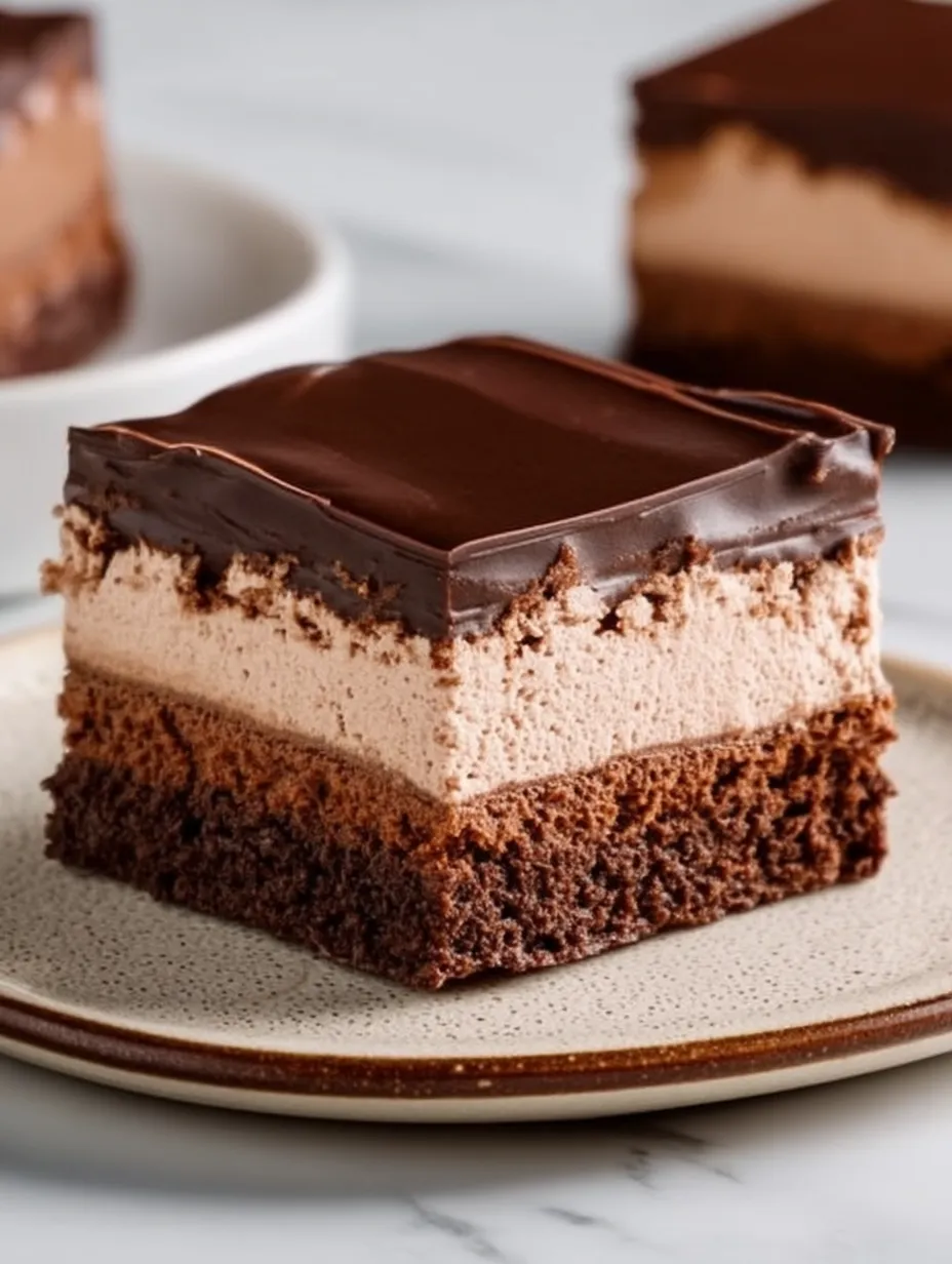 Une part de brownies à la mousse au chocolat.