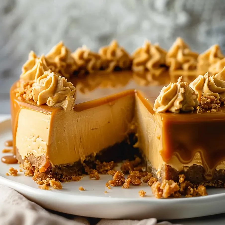 Une part de cheesecake butterscotch garni.