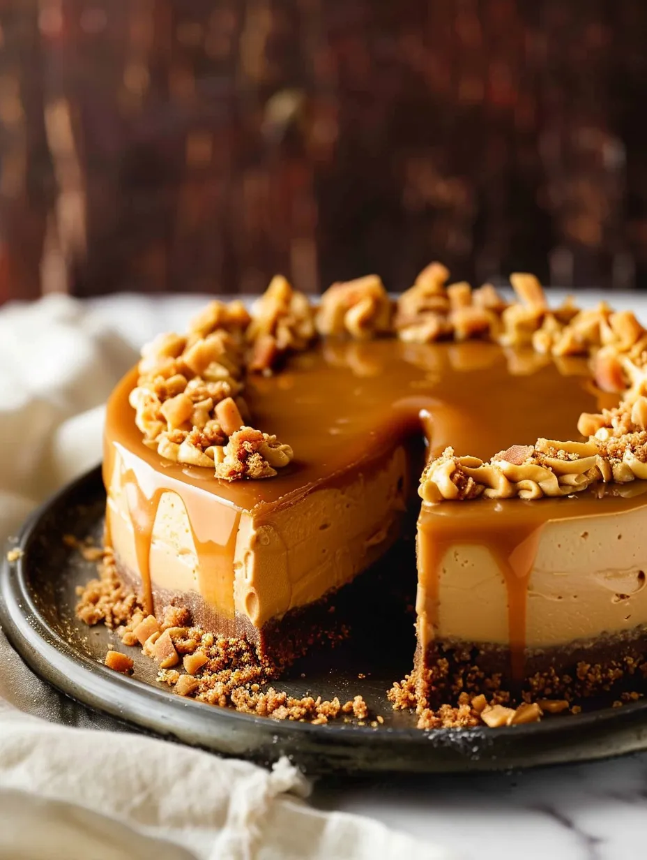 Une part de cheesecake au caramel bien garni.