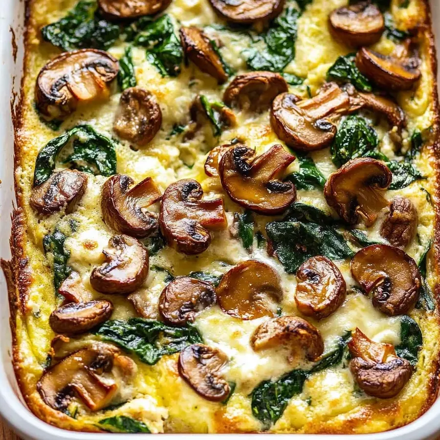 Un plat avec champignons et épinards.