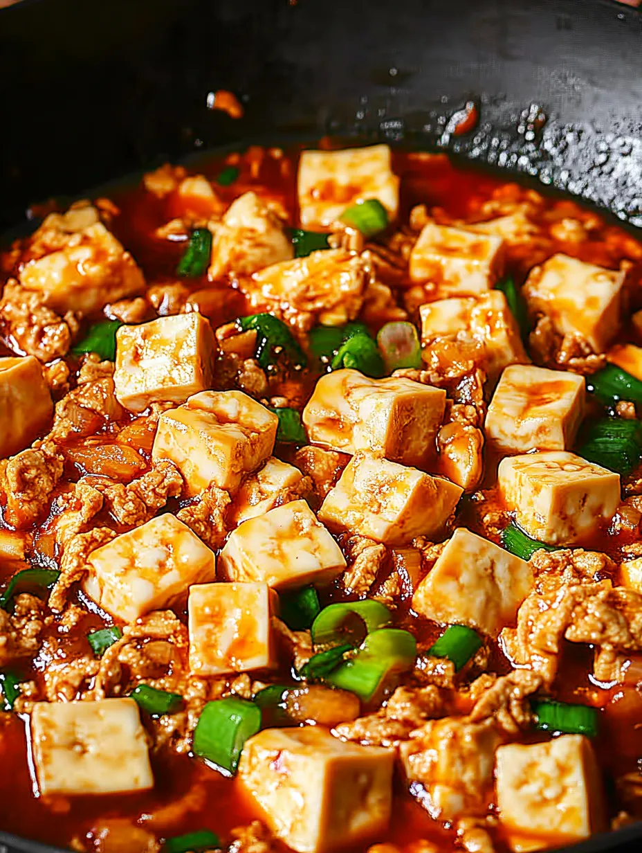 Un gros plan d'un plat de Mapo Tofu.