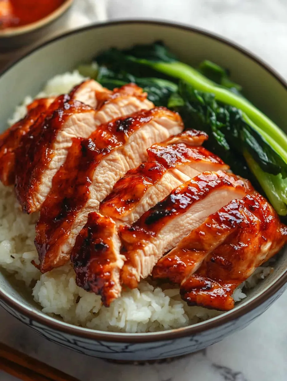 Un bol de riz avec du poulet et du brocoli.