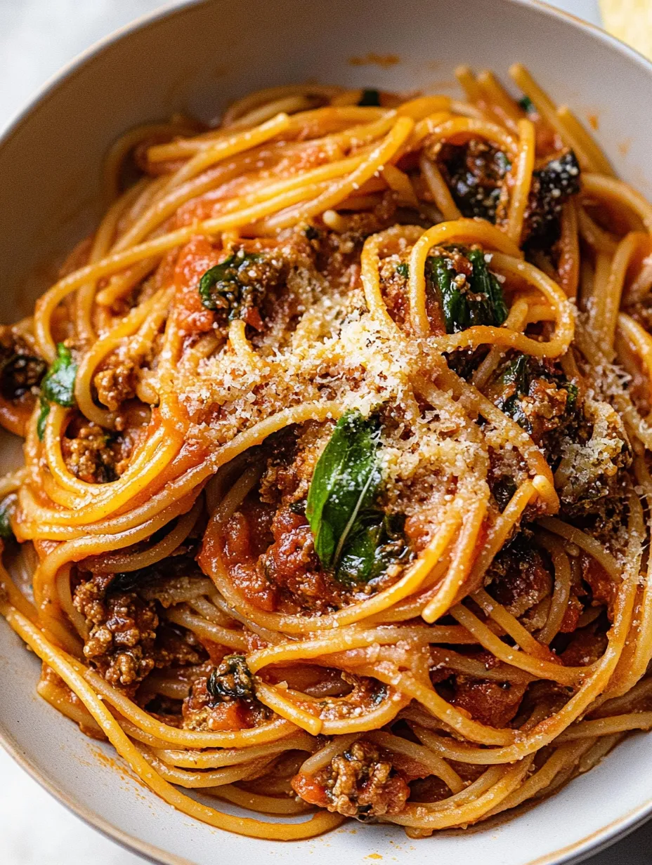 Un bol de spaghetti avec sauce à la viande et fromage.