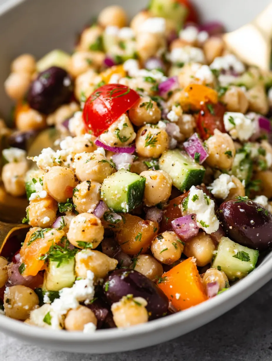 Un bol de salade grecque aux pois chiches.