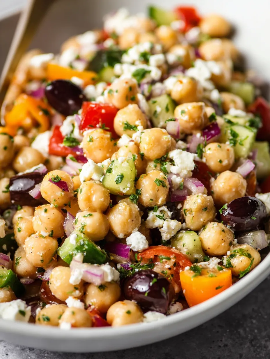 Un bol de salade grecque aux pois chiches.