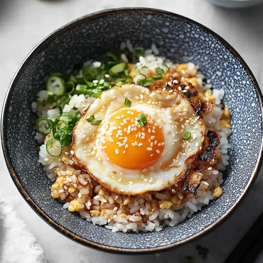 Un bol de riz avec un œuf par-dessus.