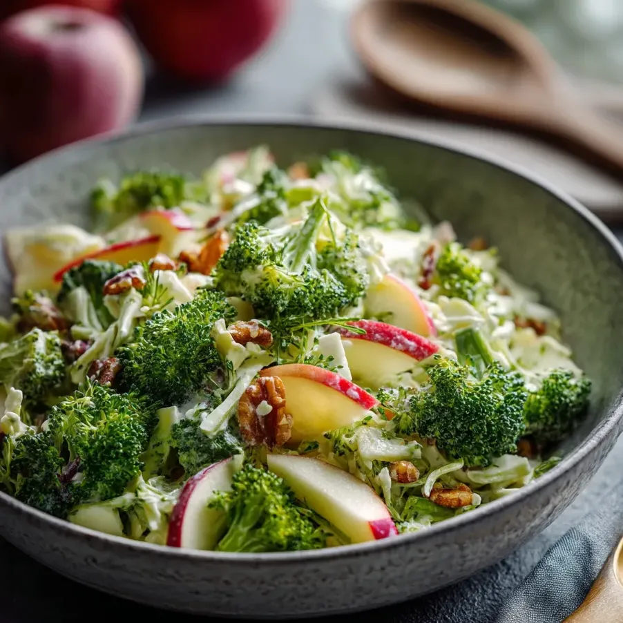Un bol de salade Waldorf au brocoli.
