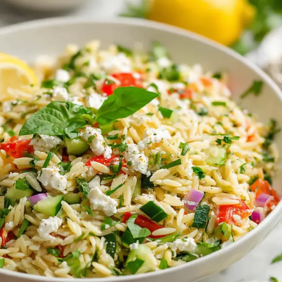 Un bol de riz avec des légumes et du fromage feta.