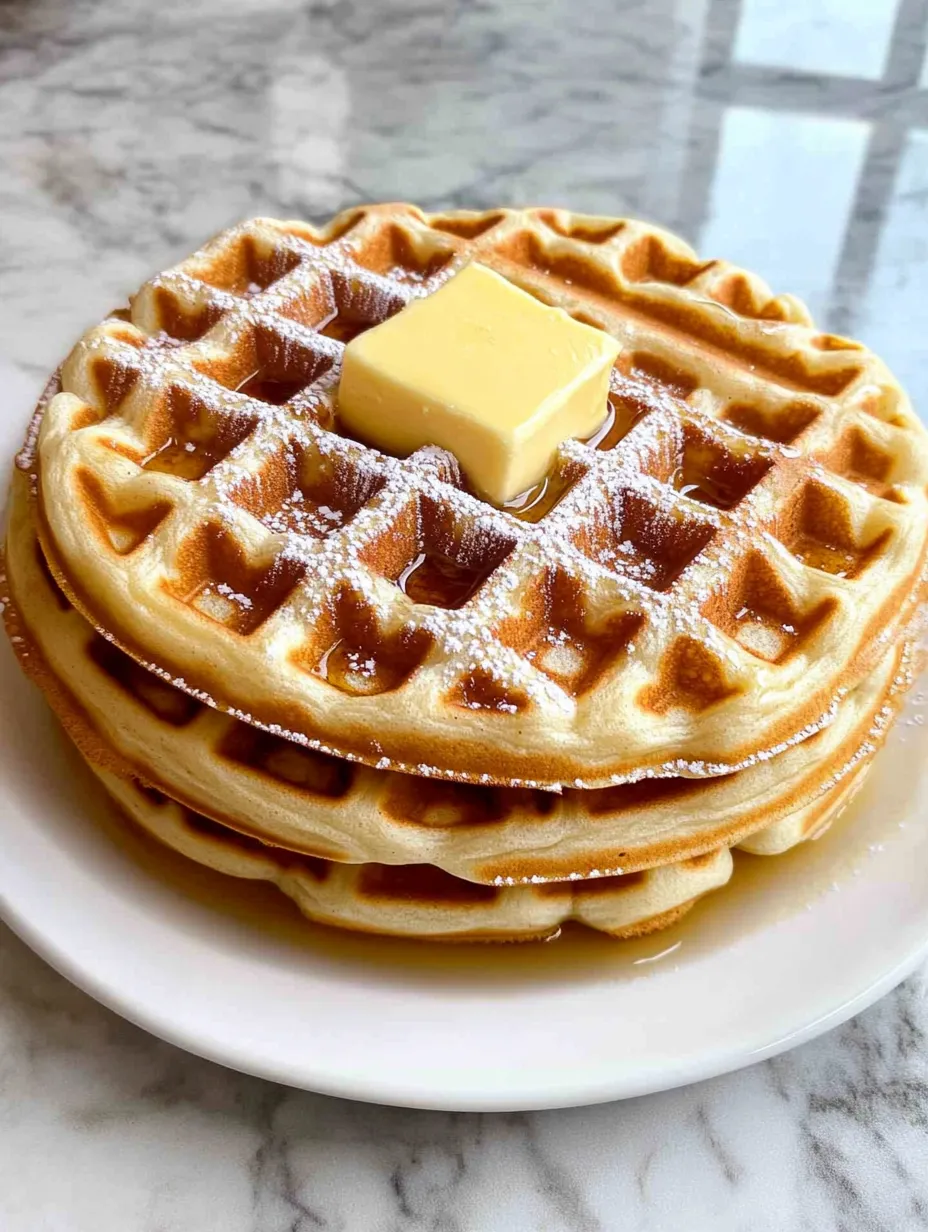 Une assiette de gaufres avec du beurre sur le dessus.