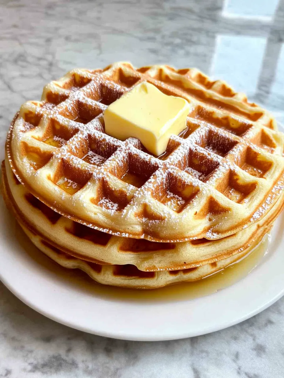 Une assiette de gaufres avec du beurre sur le dessus.