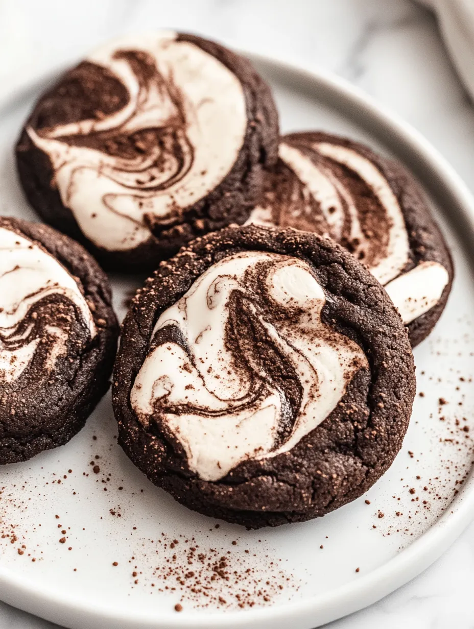 Une assiette de cookies au chocolat avec tourbillon de guimauve.