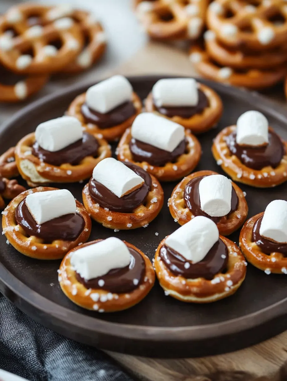 Une assiette de bouchées s'mores aux bretzels.