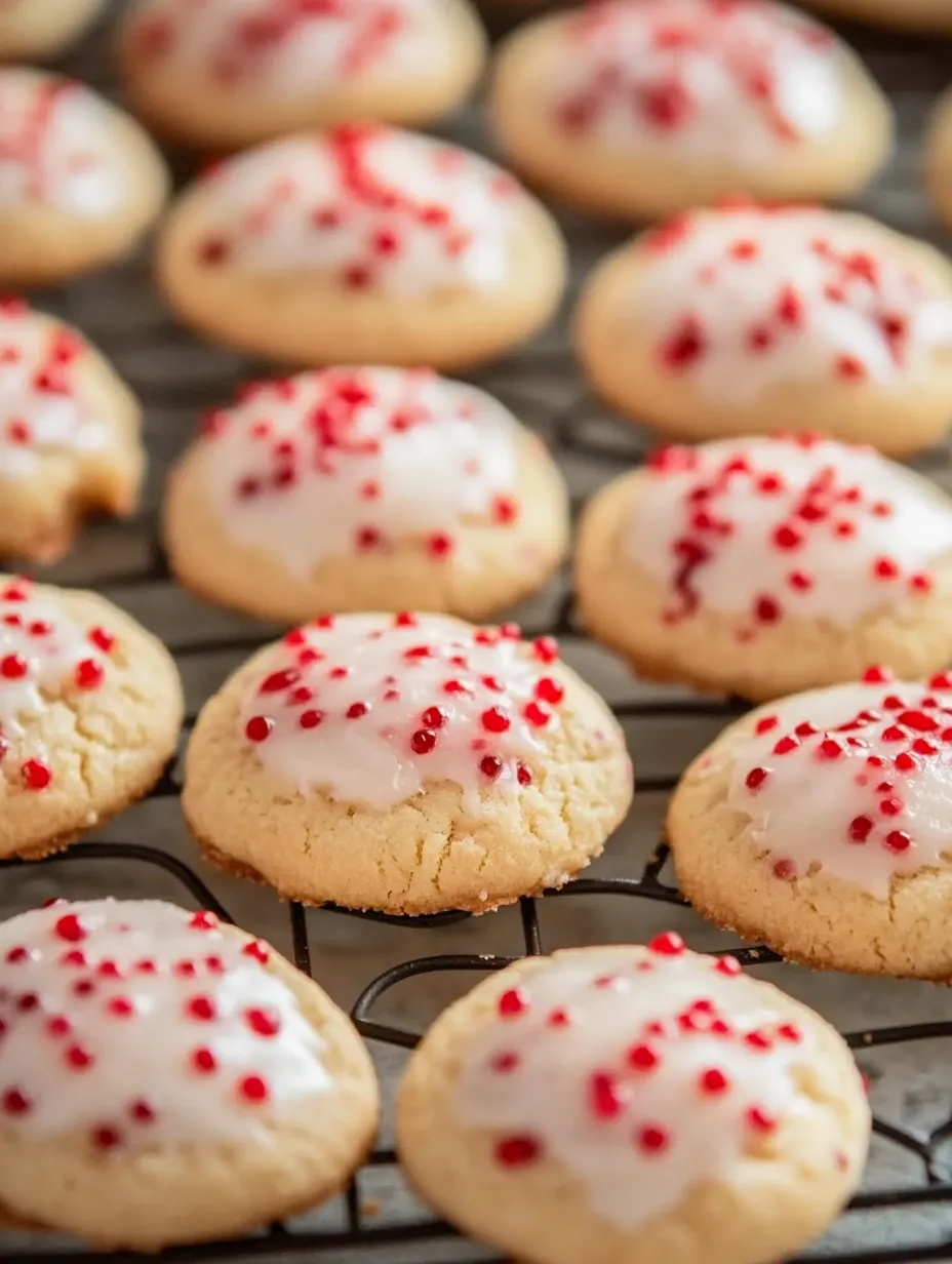 Biscuits amande-cerise sur une grille de refroidissement.
