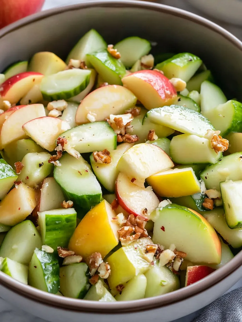 Un bol de salade croquante pomme concombre.