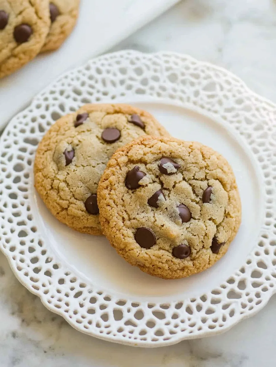 Deux cookies à la farine d'amande aux pépites de chocolat sur une assiette.
