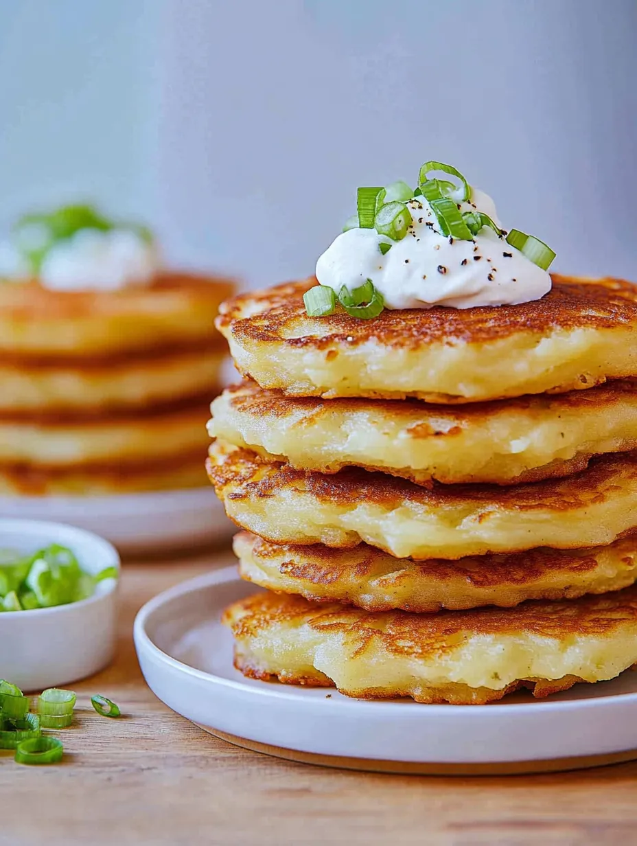A stack of mashed potato pancakes.