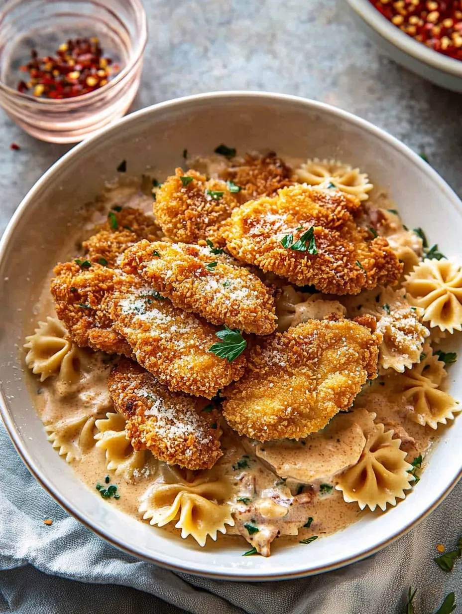 Un bol de poulet et pâtes.
