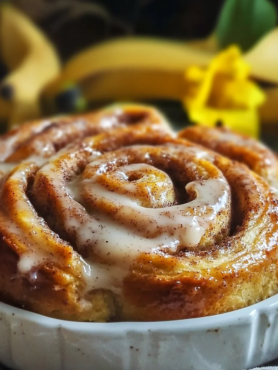 Un roulé à la cannelle avec des bananes par-dessus.