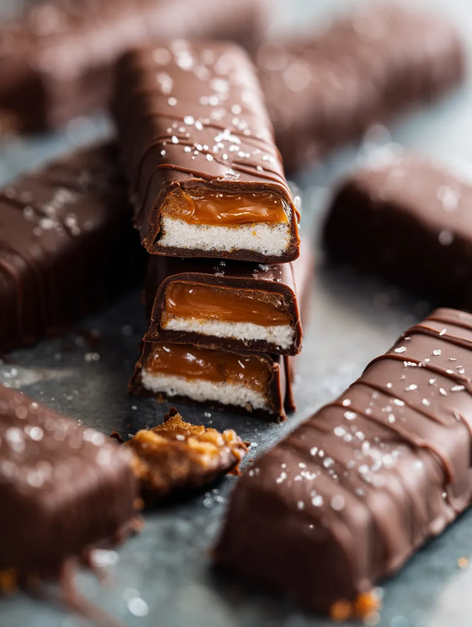 Un gros plan d'une barre Twix avec une garniture blanche crémeuse.