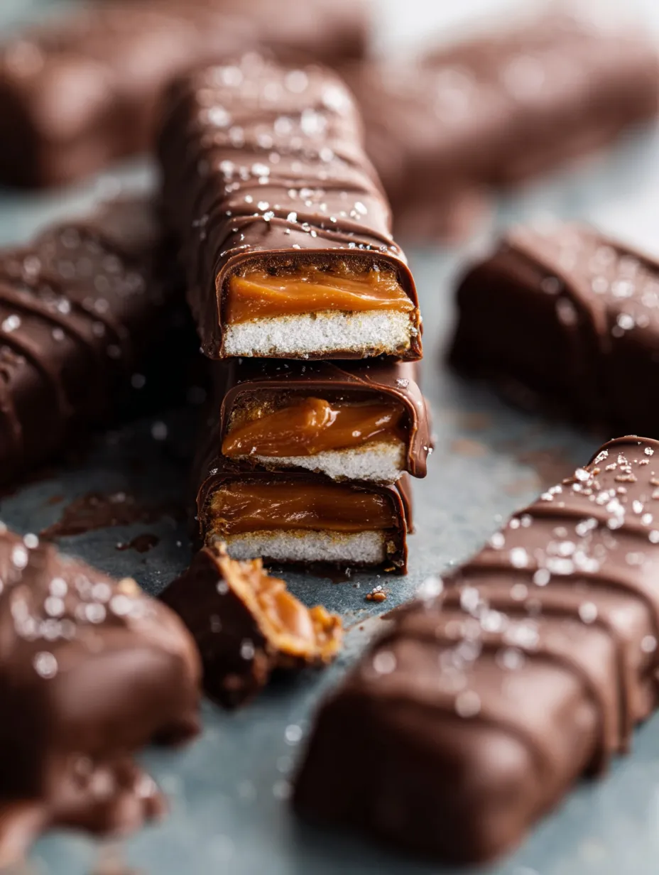 Un gros plan d'une barre Twix avec beurre de cacahuète et caramel.