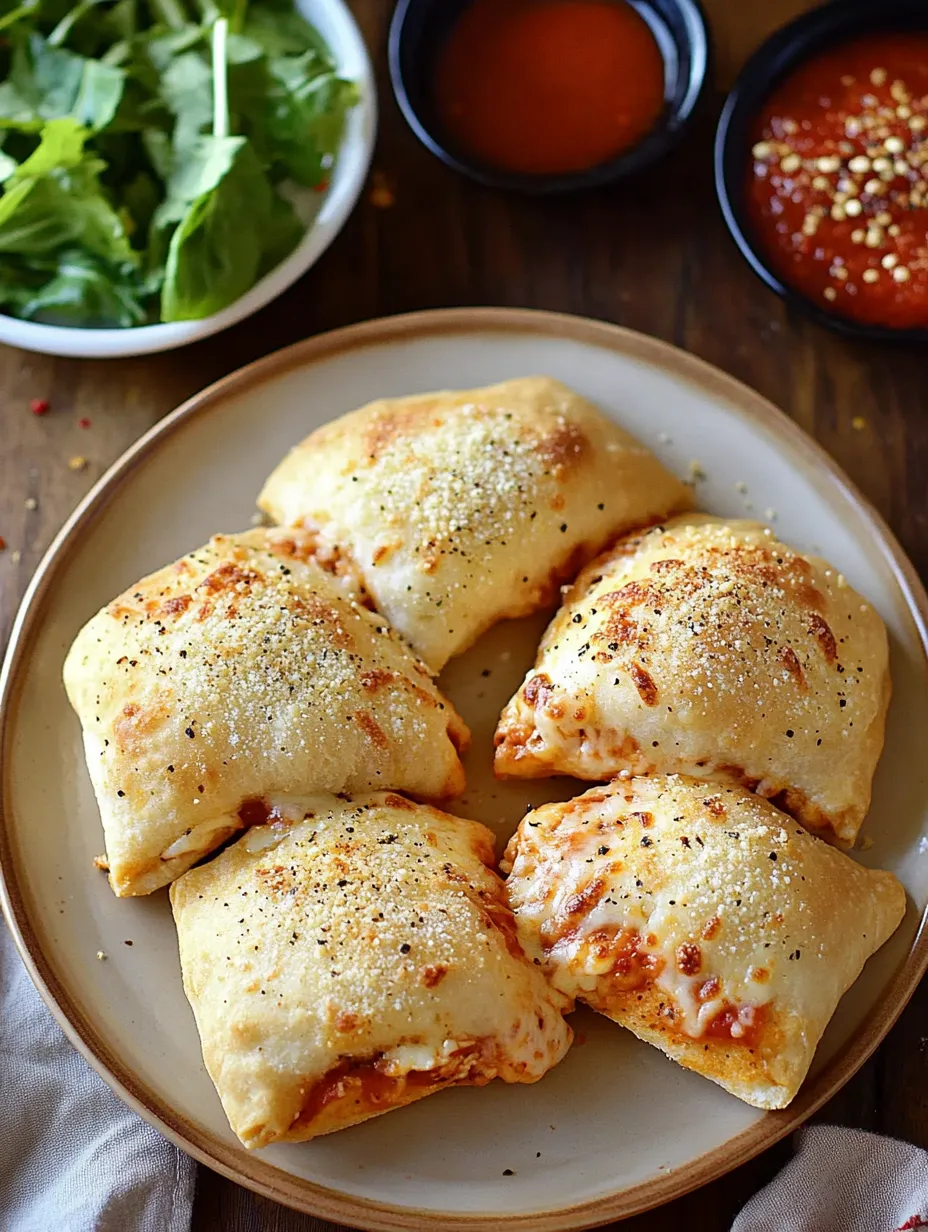 Une assiette de pochettes de pizza au poulet fromagées.