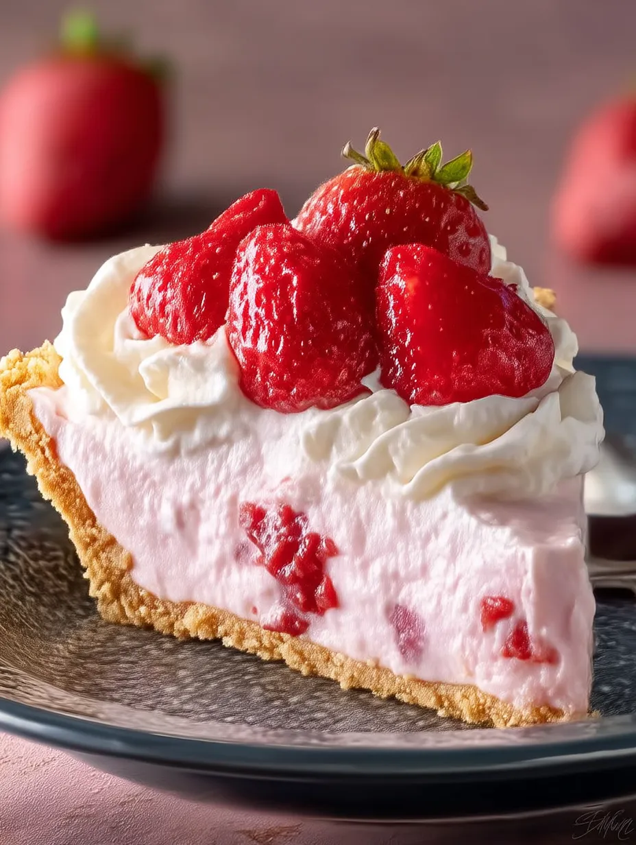 Une part de délice aux fraises et crème fouettée.
