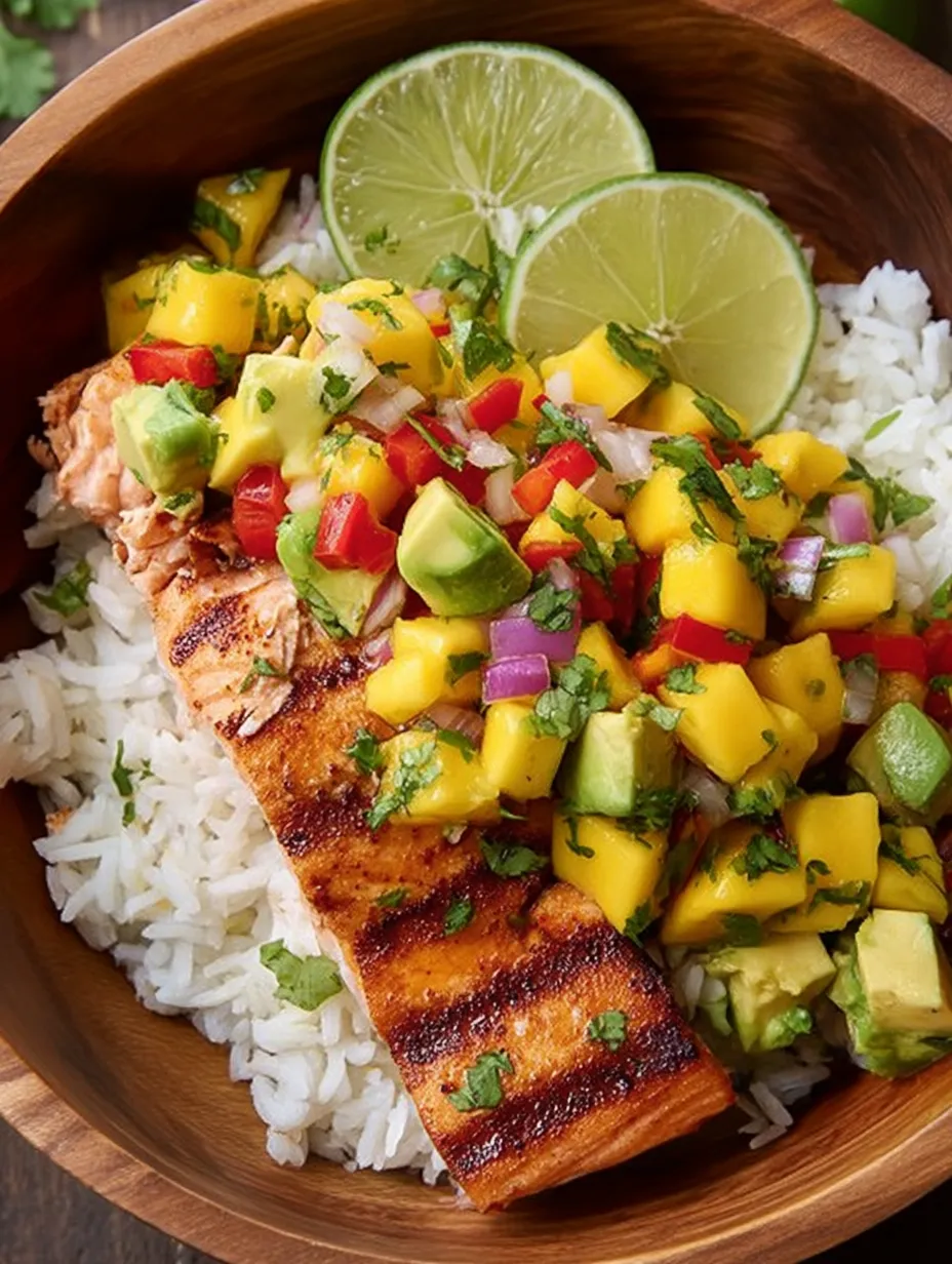 Saumon grillé avec salsa à la mangue.