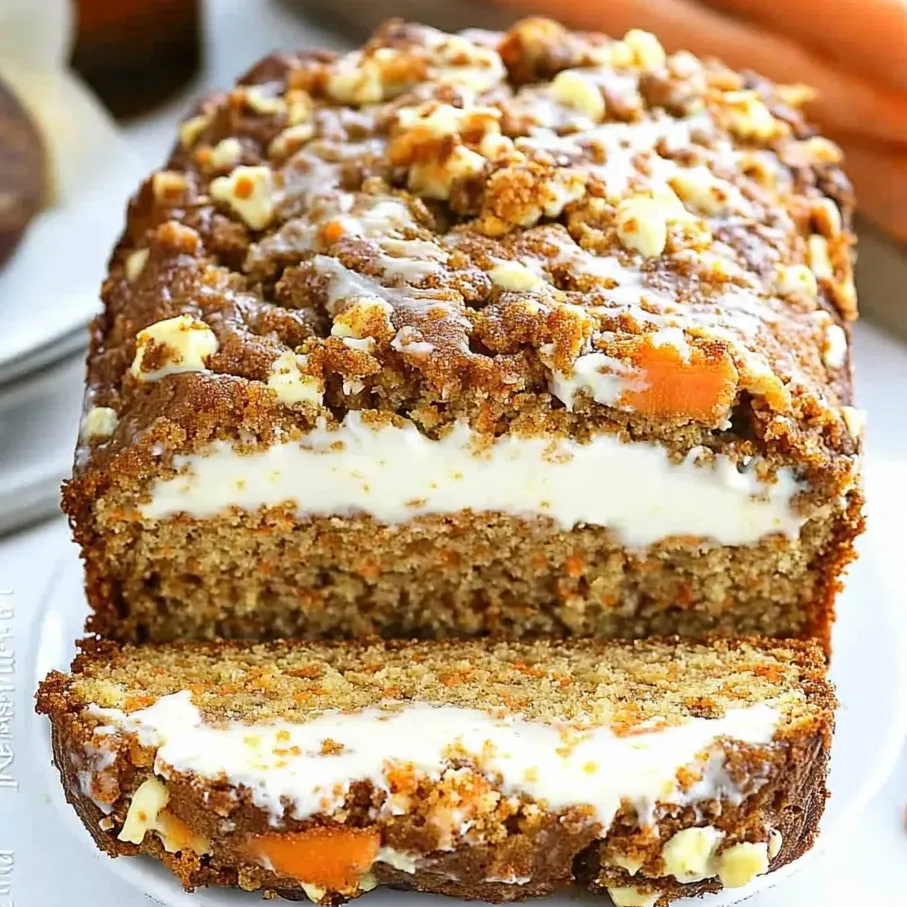 Une tranche de pain aux carottes avec garniture crémeuse.