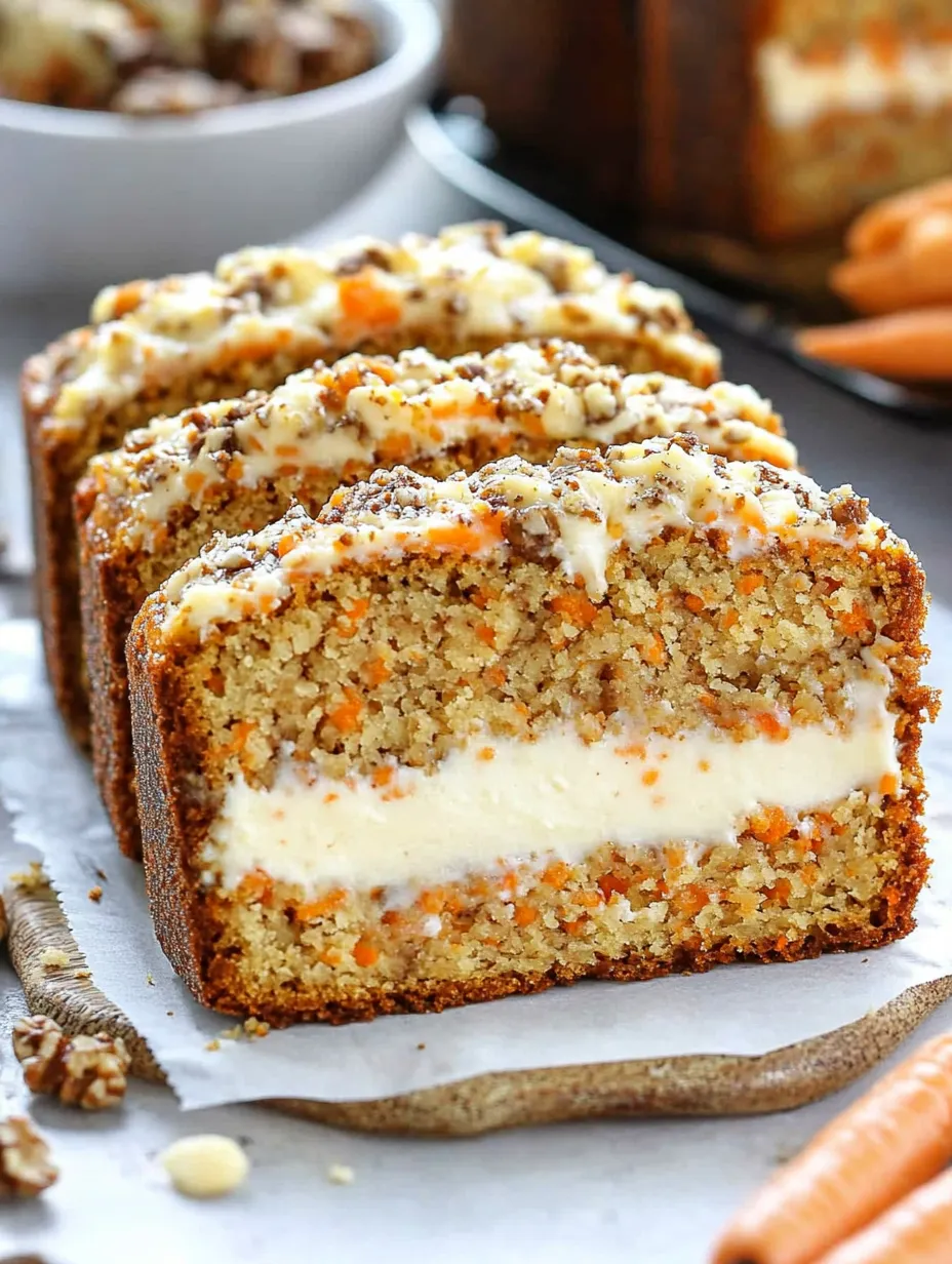 Une tranche de pain aux carottes avec garniture crémeuse.