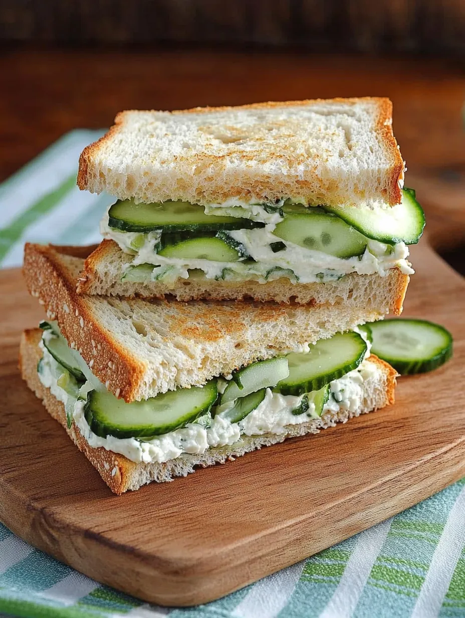 Un sandwich au concombre sur une planche en bois.
