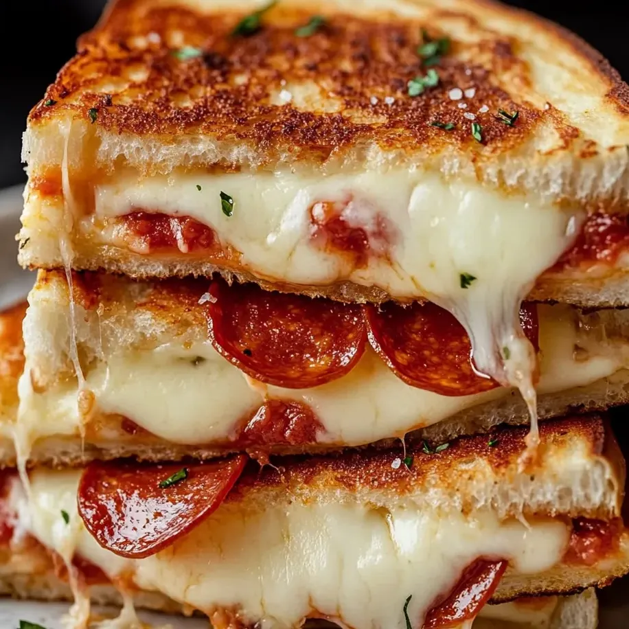 Trois parts de sandwich au pepperoni façon pizza.