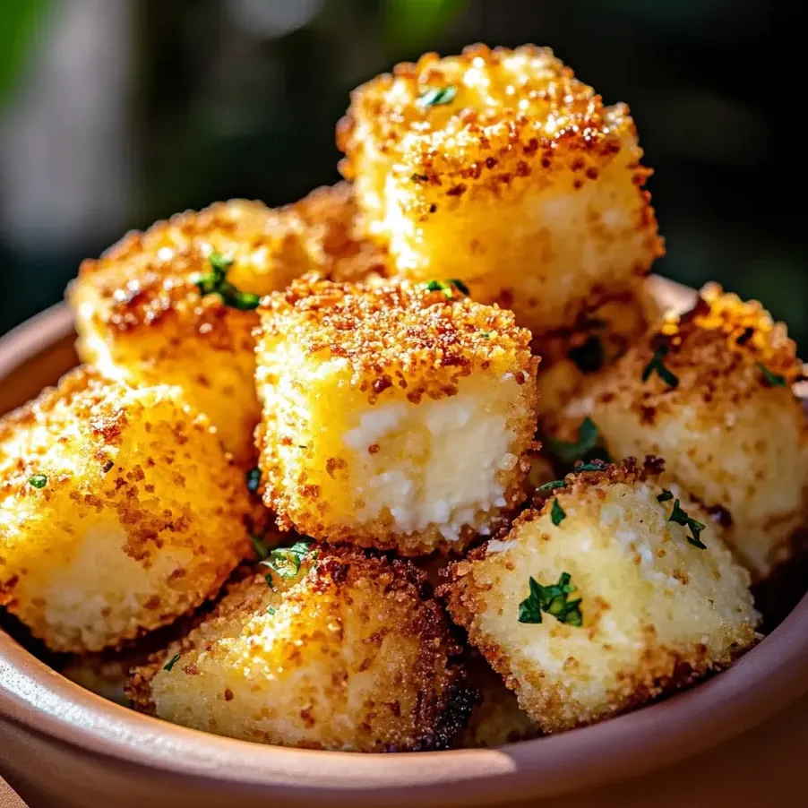 Un bol de bouchées croustillantes au fromage cottage.
