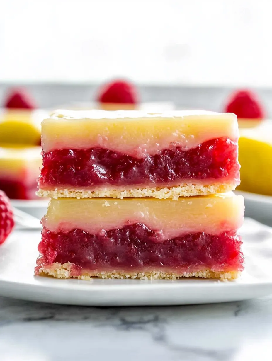 Une part de carrés acidulés citron-framboise.