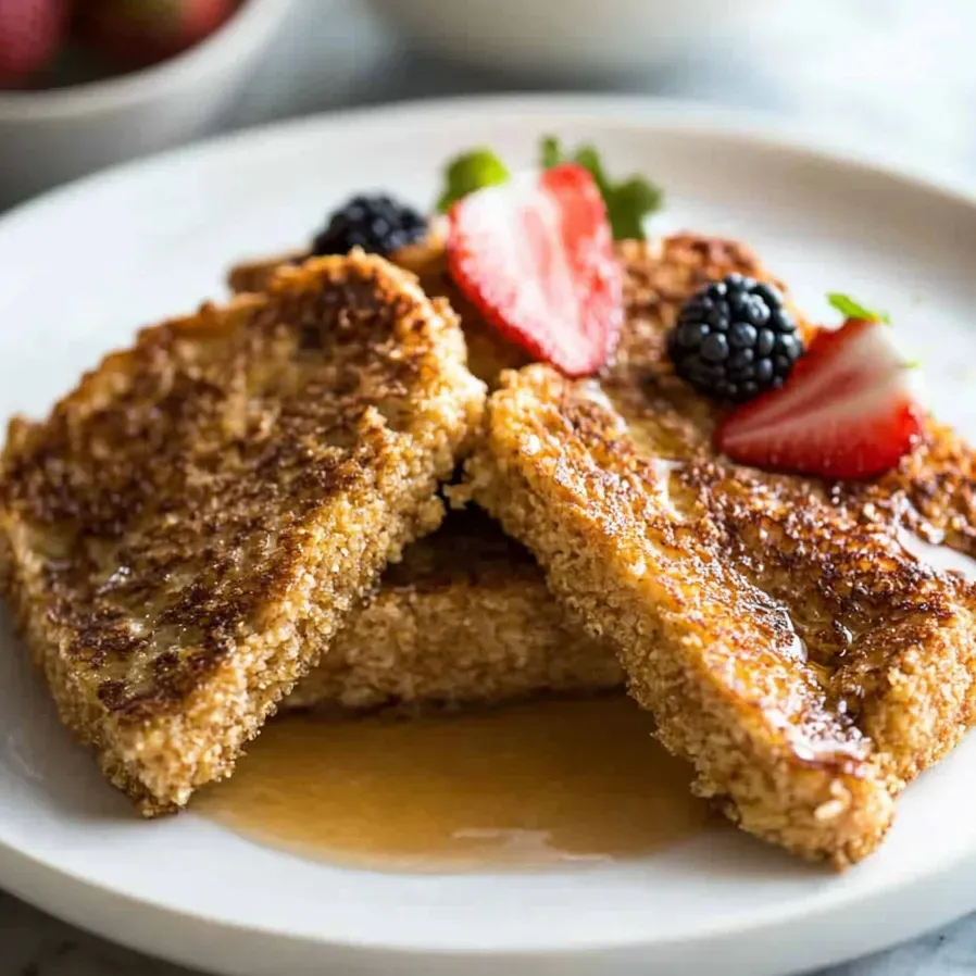 Pain perdu avec fraises et myrtilles.
