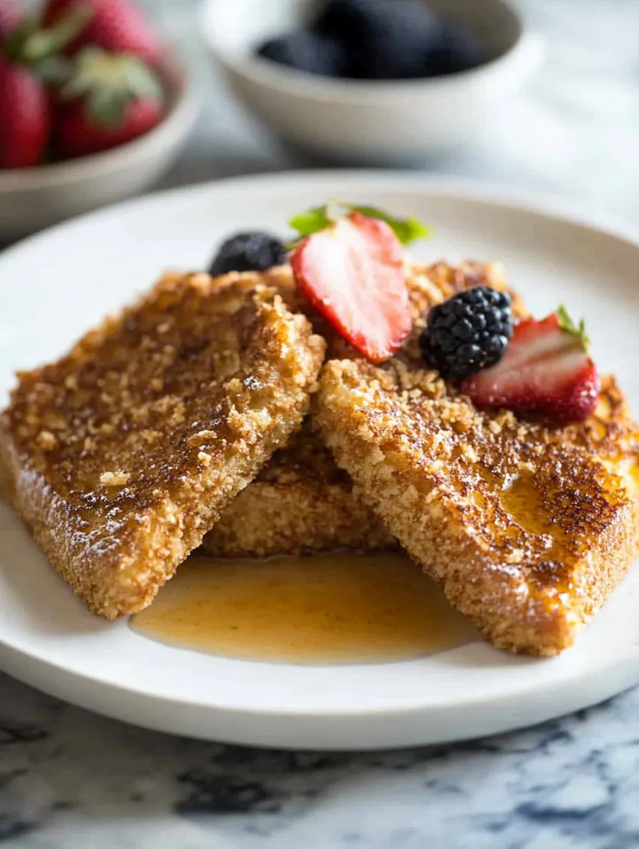 Pain perdu avec fraises et myrtilles.