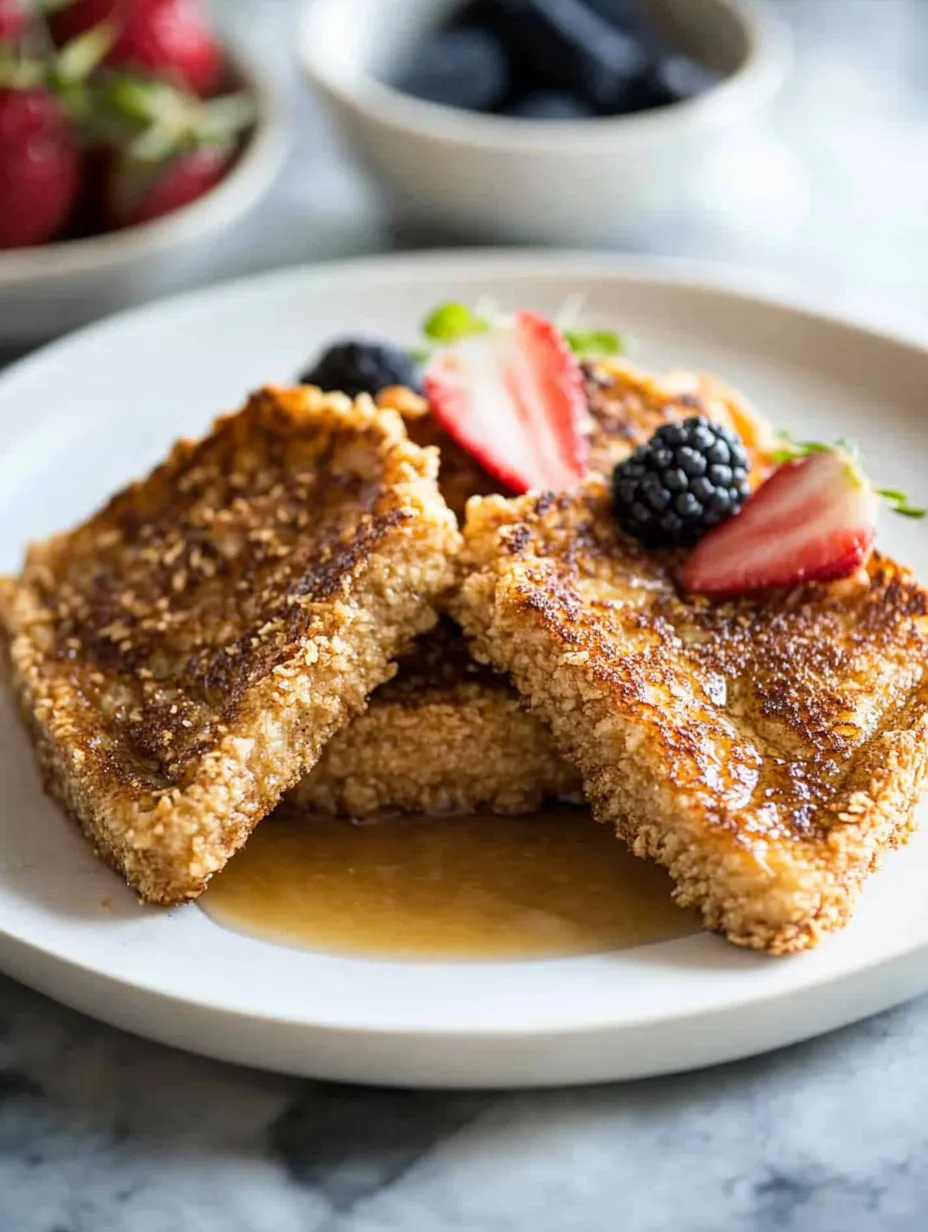 Pain perdu avec fraises et myrtilles par-dessus.