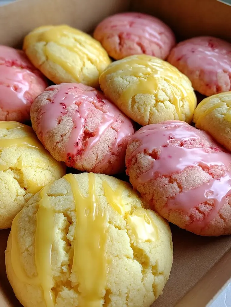 Une boîte de biscuits au citron et à la fraise.