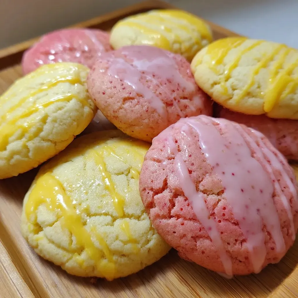 Une assiette de biscuits avec glaçage rose et jaune.