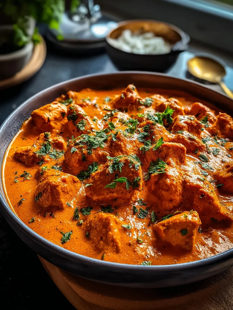 Un bol de recette de poulet tikka masala.
