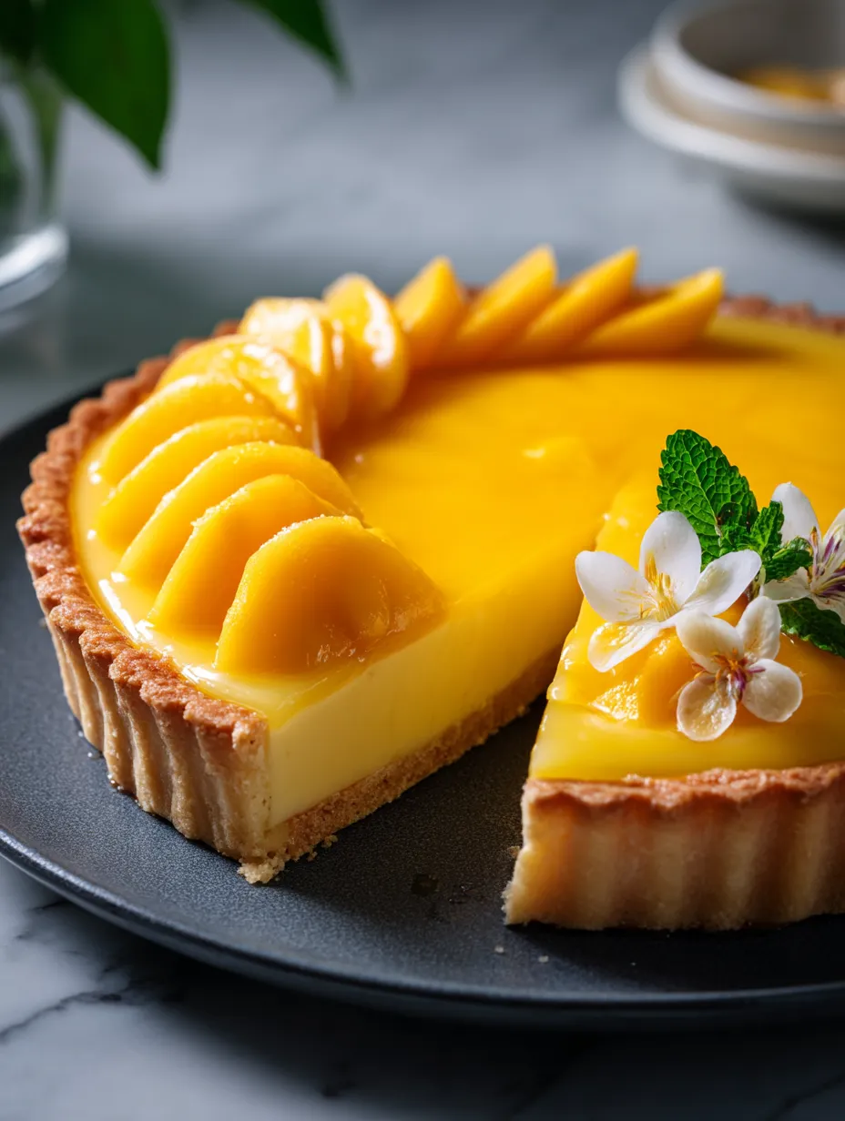 Une part de tarte à la crème de mangue.